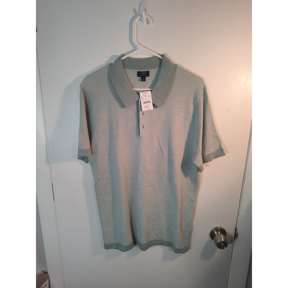 NWT J.Crew Mens M Textured Cotton Knit Sweater Polo Shirt Sage Mint Green CA545